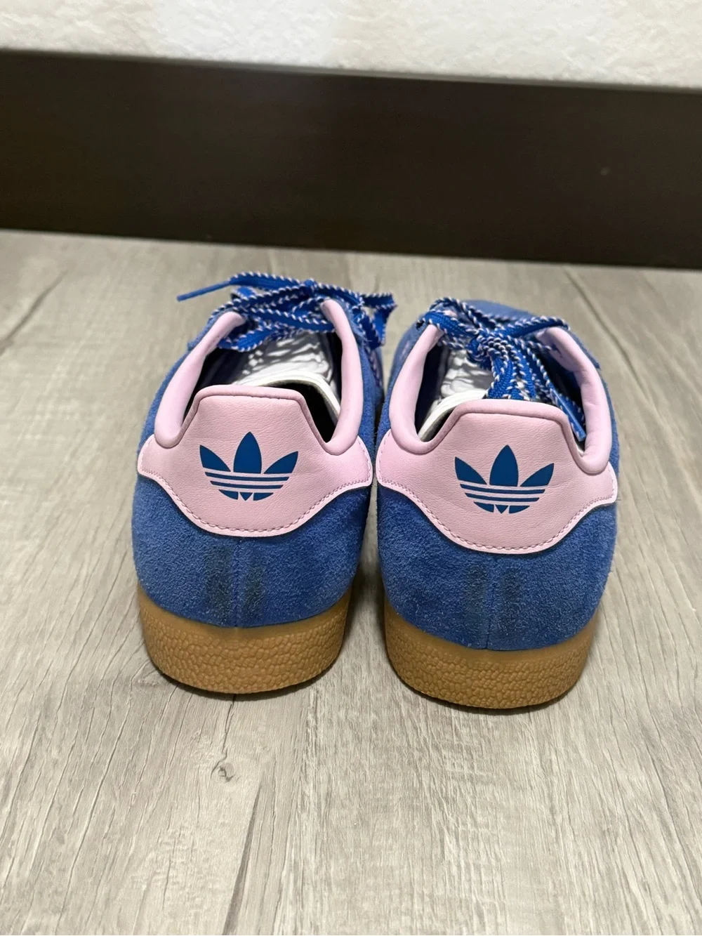 adidas Blue Suede Sneakers with Pink Stripes
